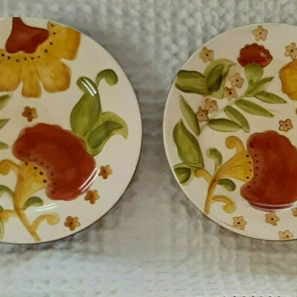 2 Gates Ware SALAD PLATES Ivory Gold Rust Green Floral Theme 8.5 - Picture 4 of 6